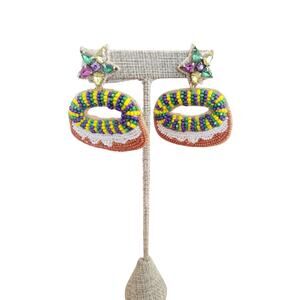 Mardi Gras Beaded King Cake Earrings